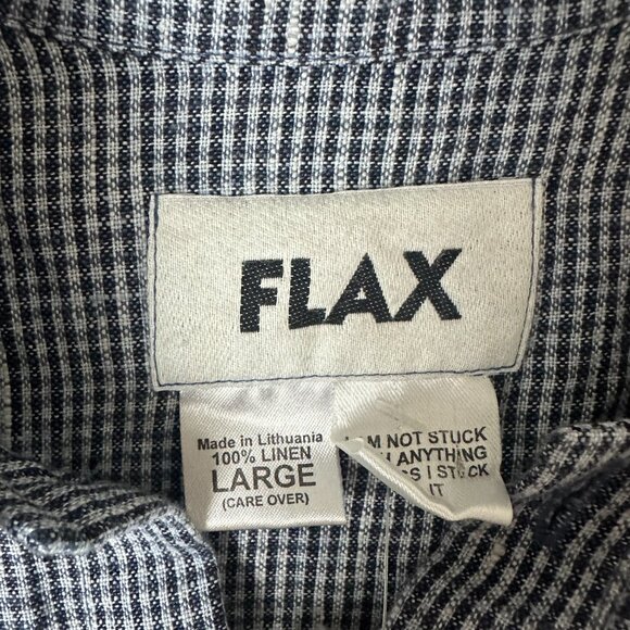 Flax shirt sz L Button Up‎  Short Sleeve blue gingham sustainable buttons linen - Picture 3 of 6